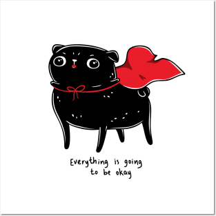 Funny Black Pug, Kawaii Cute Hero Dog Posters and Art